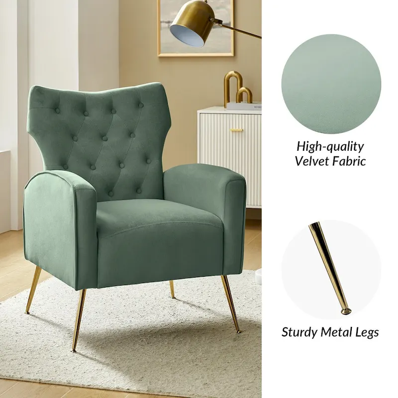 Abadiana Accent Tufted Chair with Metal Base by HULALA HOME