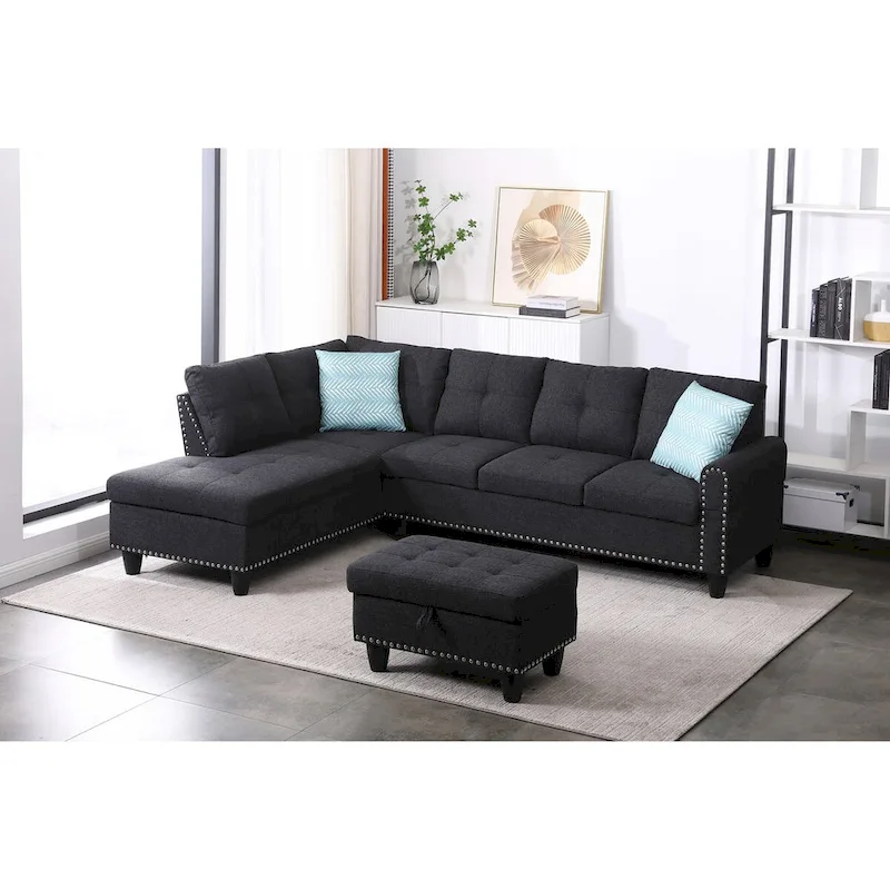 Alger 98-inch Wide Left Hand Facing Sofa with Chaise and Ottoman - 98W x 71D x 33H