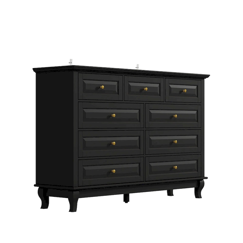 9-Drawer Dresser with Solid Wood Legs Chest Of Drawers Lacquer Console