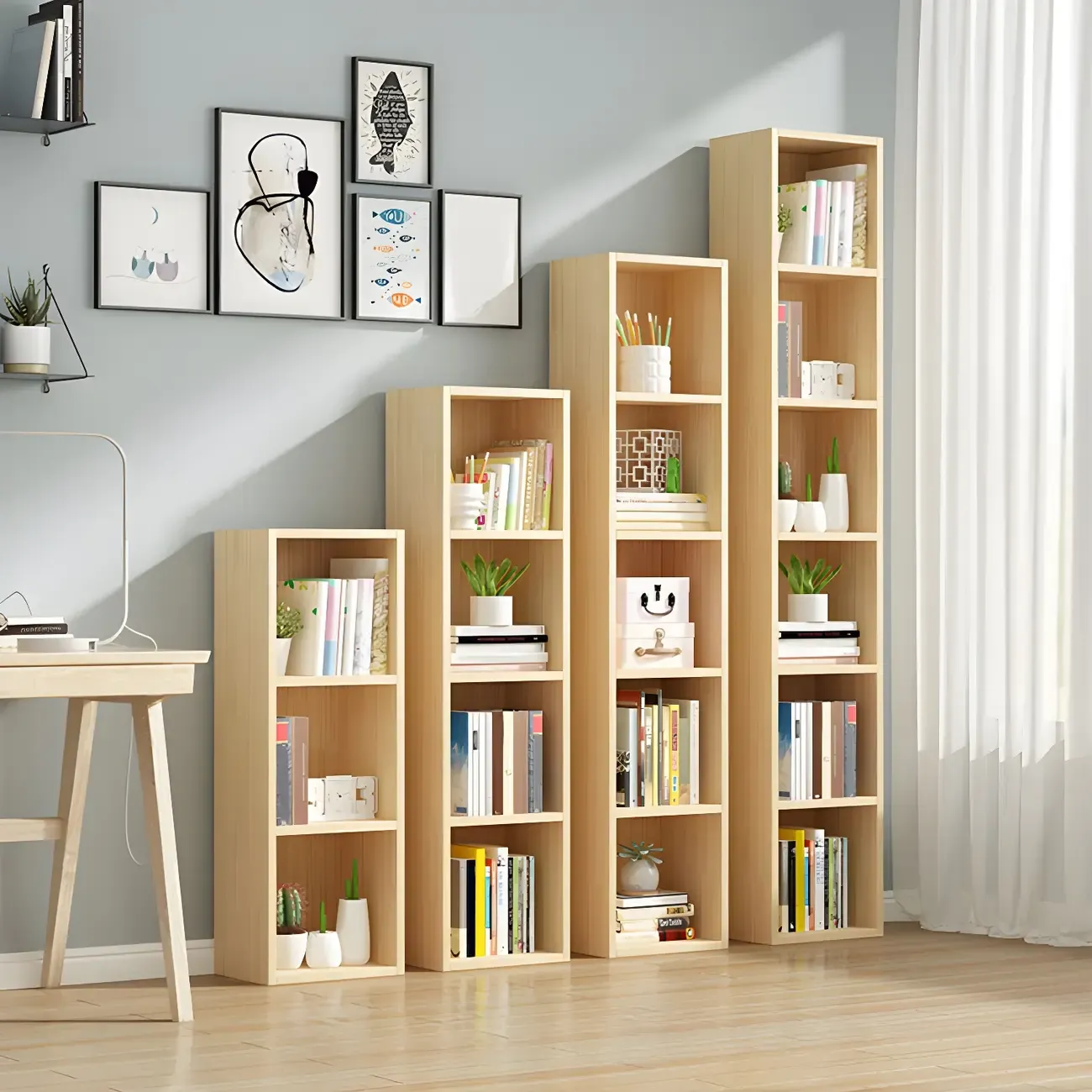 Contemporary Wood 5-Tier Natural Vertical Bookcase