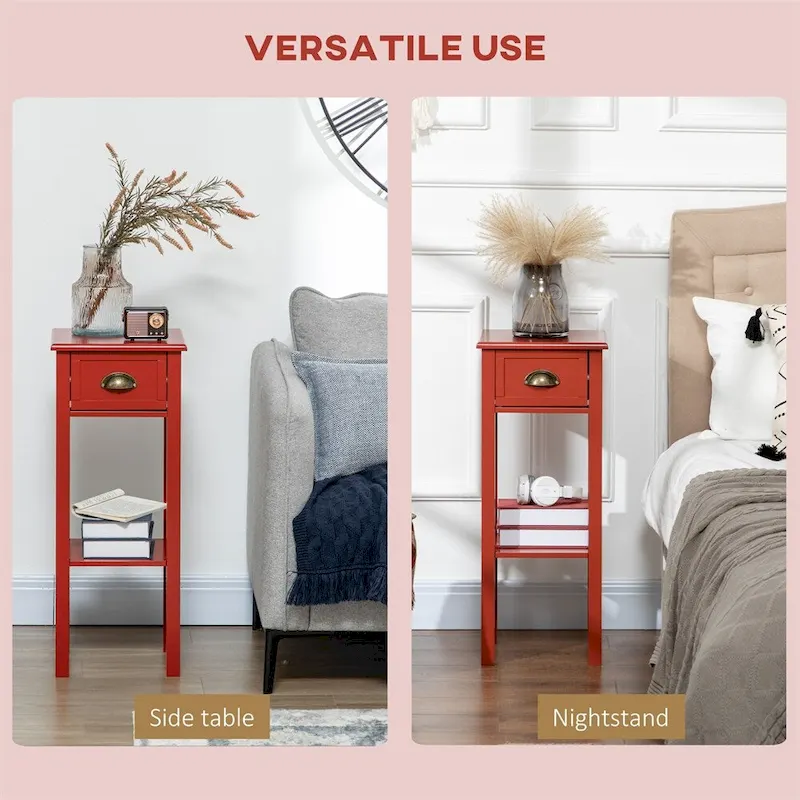 2-Tier Side Table with Drawer,Narrow End Table with Bottom Shelf