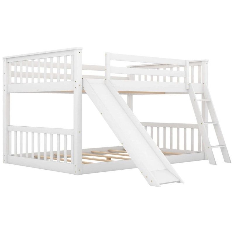 Bunk Bed with Convertible Slide and Ladder, Grey/White