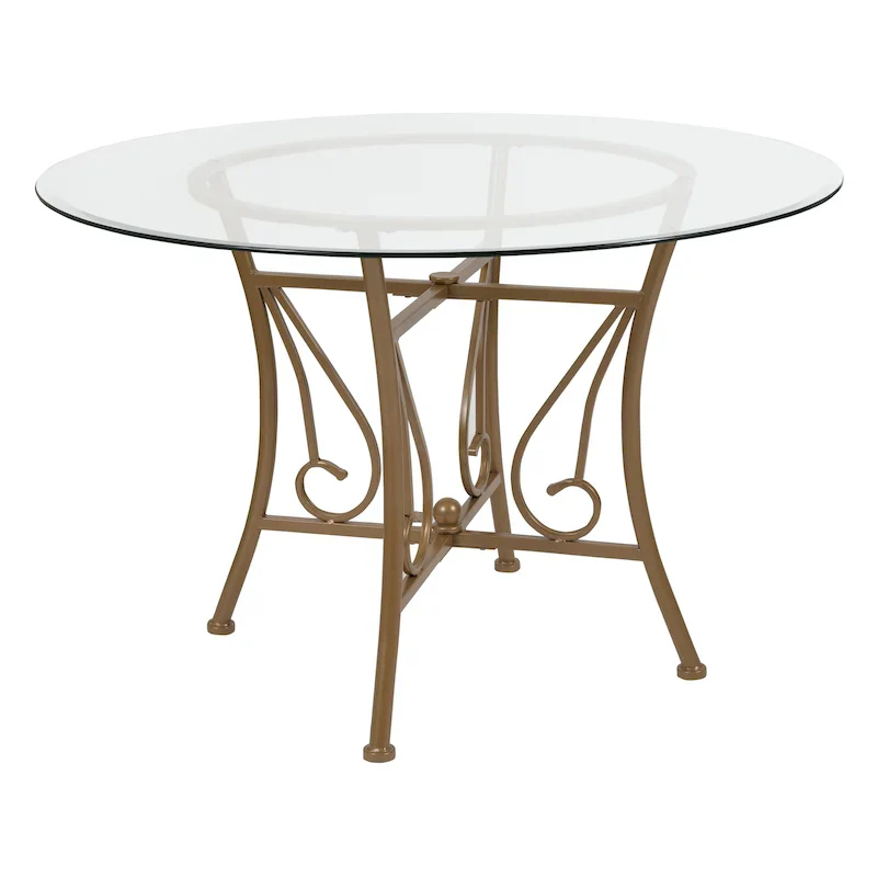 45 Round Glass Dining Table with Curl Accent Matte Metal Frame - 45W x 45D x 29H - 45W x 45D x 29H