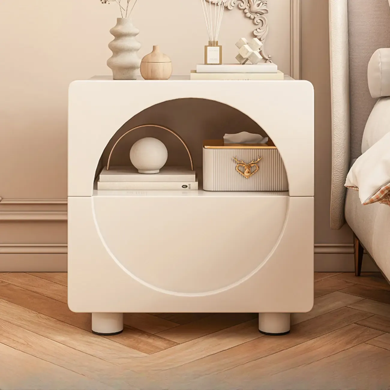 Modern 2-Tier Wooden Small Nightstand in White/Grey