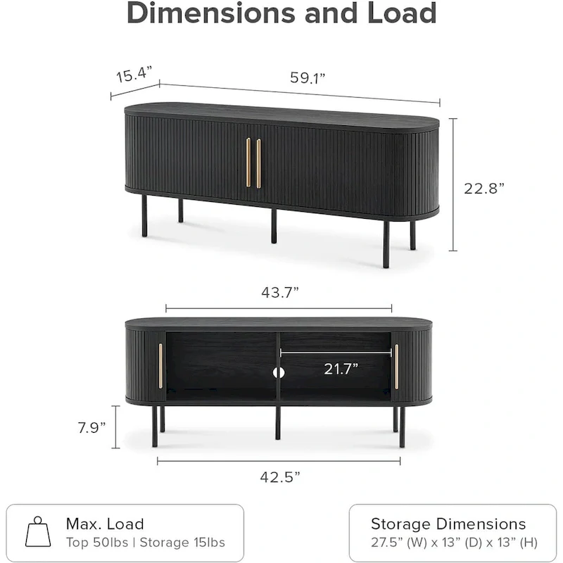 mopio Quin 59 Tambour TV Stand, Fluted Entertainment Center