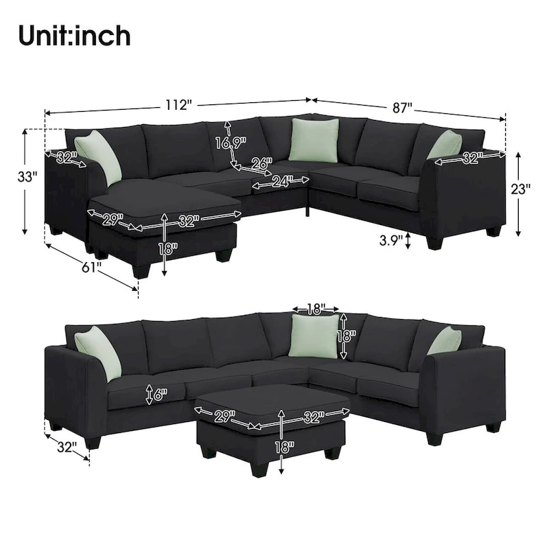 Merax 112*87 Sectional Sofa Couches Living Room Sets 7 Seats Modular Sectional Sofa