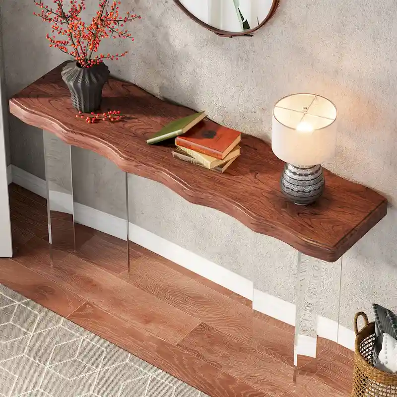 Console Sofa Table, Wave Texture, Acrylic Legs, 47.24
