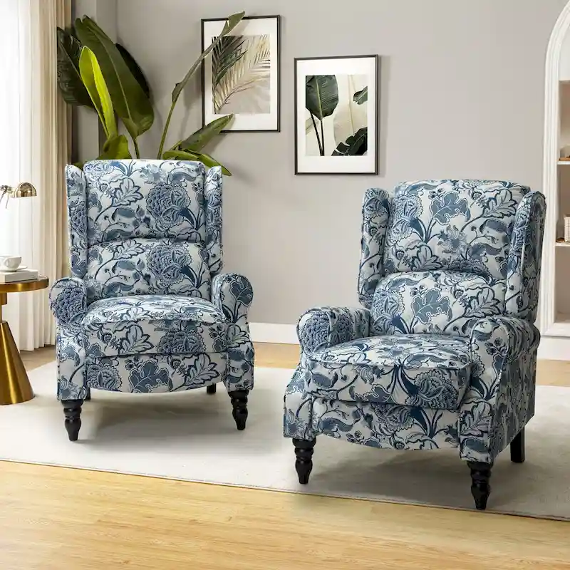 Olympus Upholstered Classic Manual Wingback Recliner with Solid Wood Legs Set of 2 by HULALA HOME