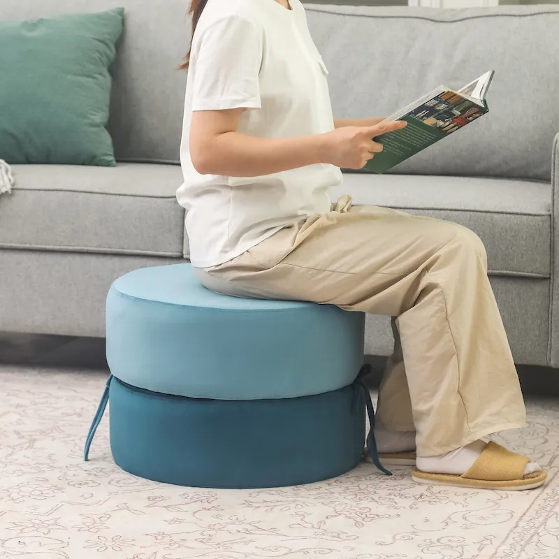Adeco Round Pouf Upholstered Footrest Ottoman