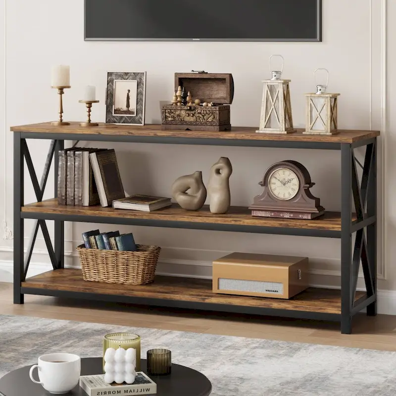 55 3 Tier Narrow Entryway Table, Console Table with Metal Frame
