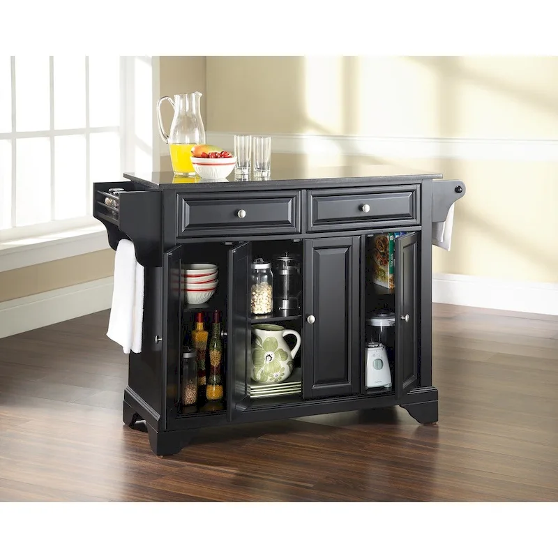 Crosley Lafayette Granite Top Kitchen Island in Black Finish - 51.5W x 18D x 36H