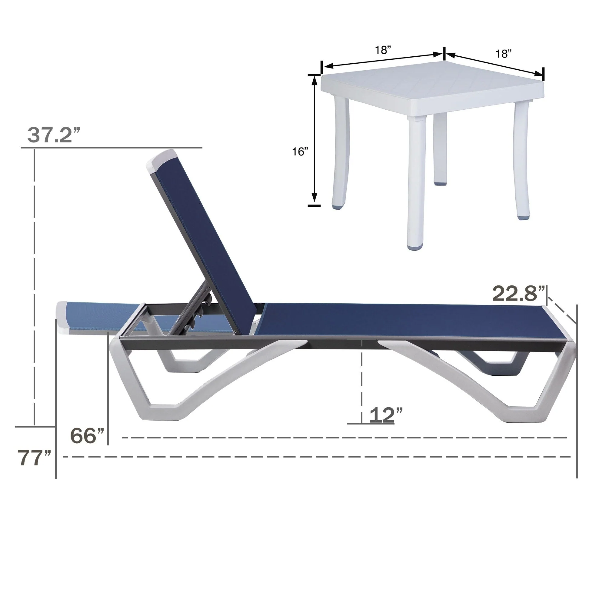 Kozyard Alan Full Flat Aluminum and Polypropylene Resin Legs Patio Reclining Adjustable Chaise Lounge