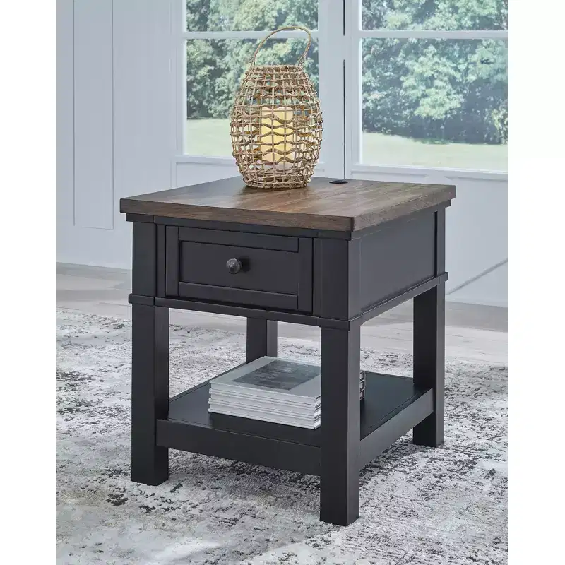 Signature Design by Ashley Wildenauer Rectangular One Drawer End Table with USB Charging, Black