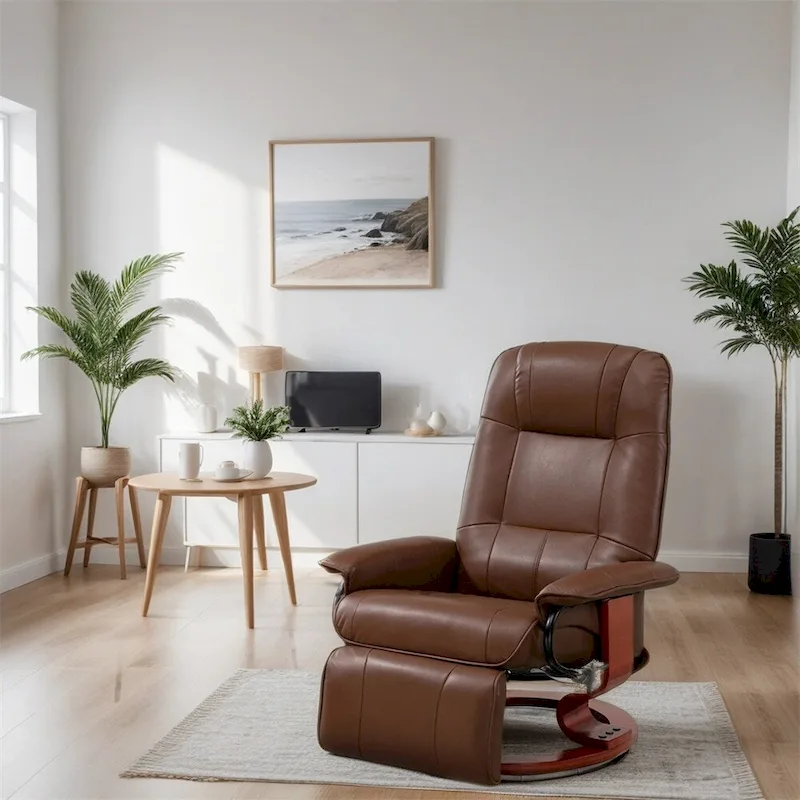Leather Adjustable Swivel Lounge Chair with Footrest and Armrest