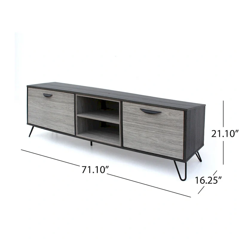 Alfie TV Media Entertainment Console Cabinet, 2 Shelves, Gray 71 Inch