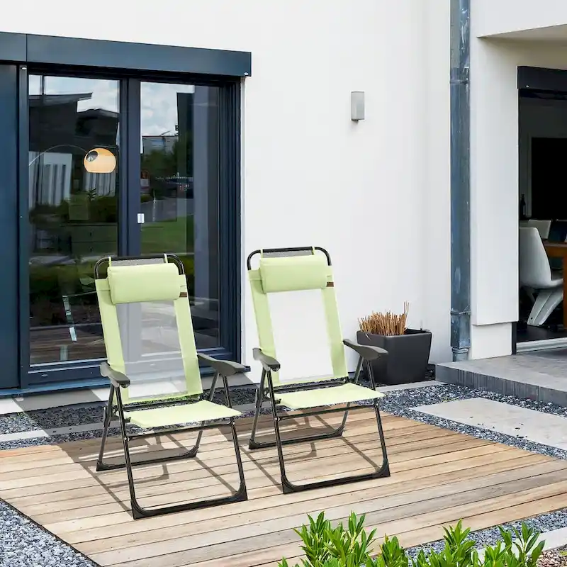 2-Piece Patio Folding Chairs with Adjustable Sling Back, Outdoor Camping Chairs with Removable Headrest