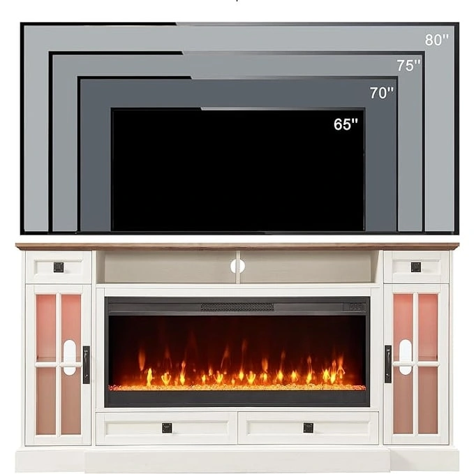 70 Farmhouse Fireplace TV Stand, Entertainment Center, Console Table