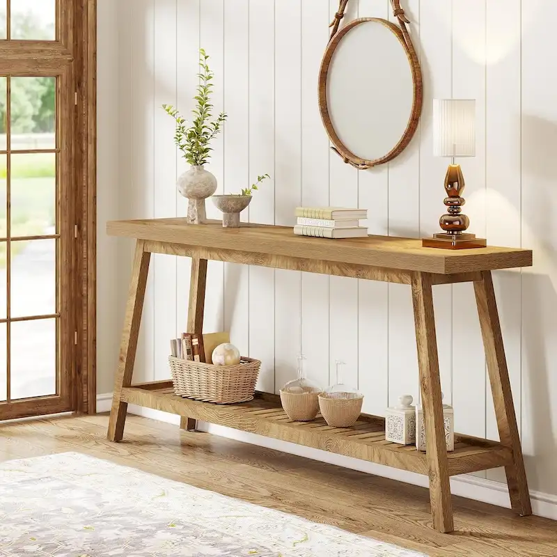 70.9 Inches Farmhouse Console Entryway Table 2 Tiers Narrow Long Behind Couch Sofa Table