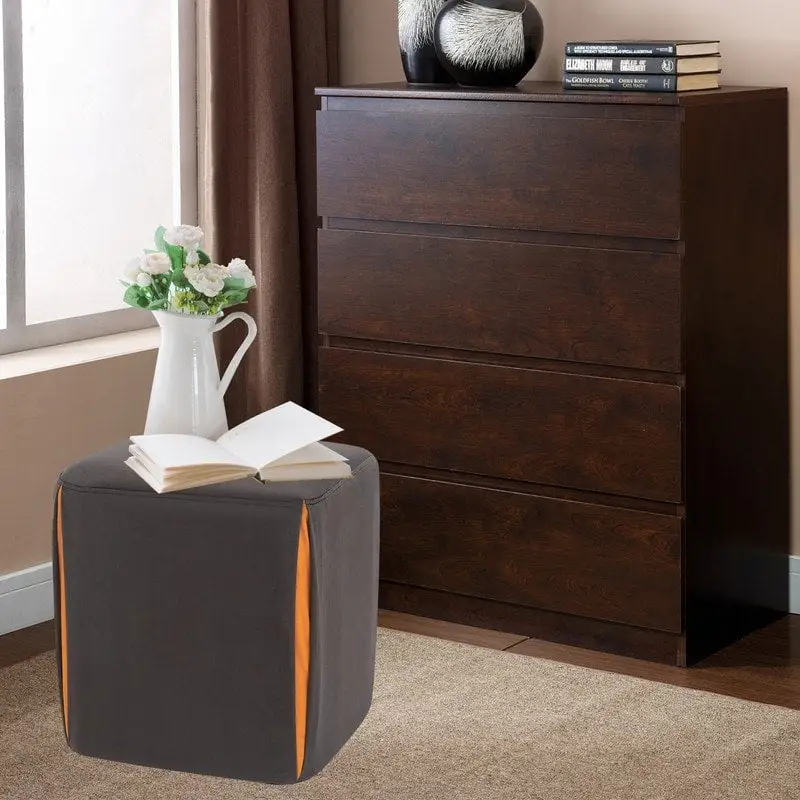 Adeco 14 Small Ottoman Footrest Stool- Velvet Seating Stool Ottoman