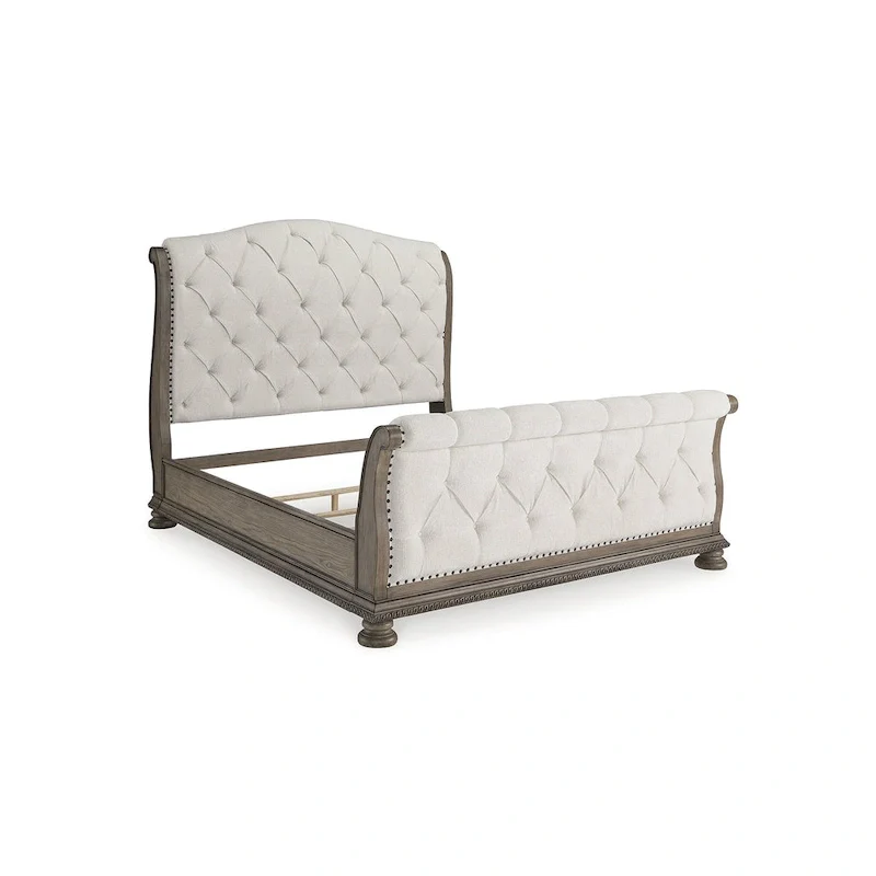Signature Design by Ashley Ardenfield Light Brown/Beige Upholstered Sleigh Bed