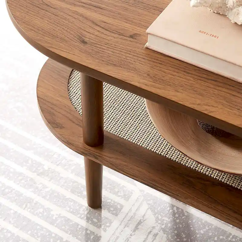 Colusa Modern Walnut Wooden Coffee Table with Shelf