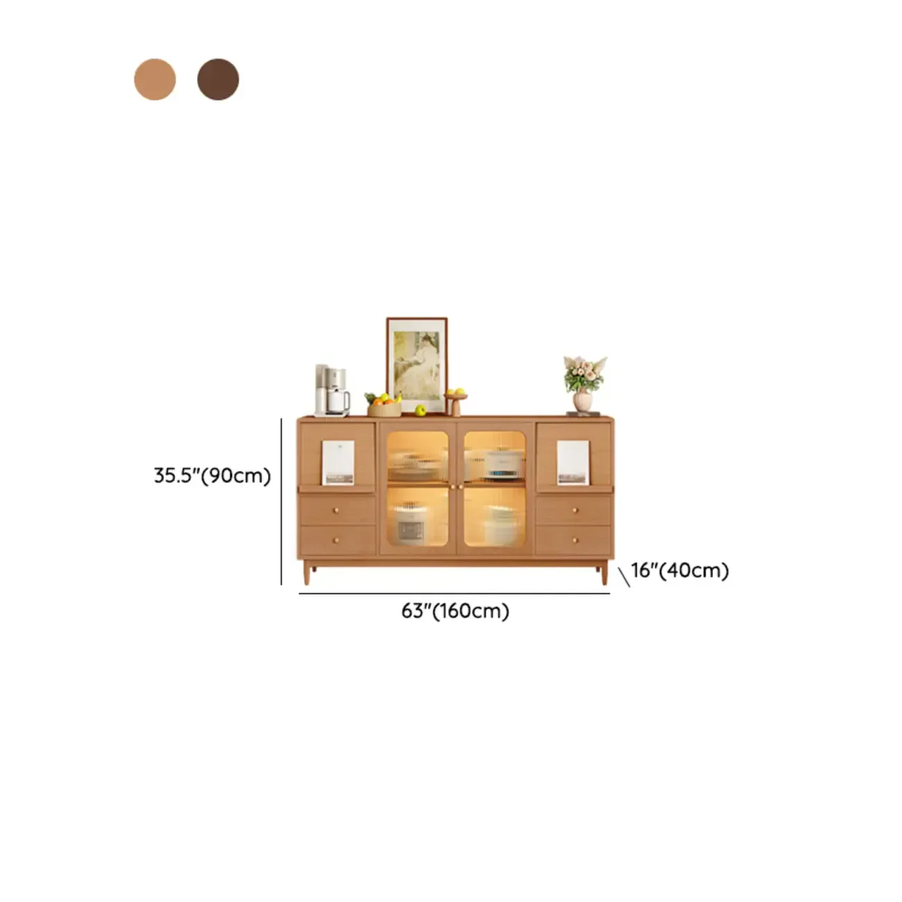 Natural Finish Rubberwood Sideboard with Drawers