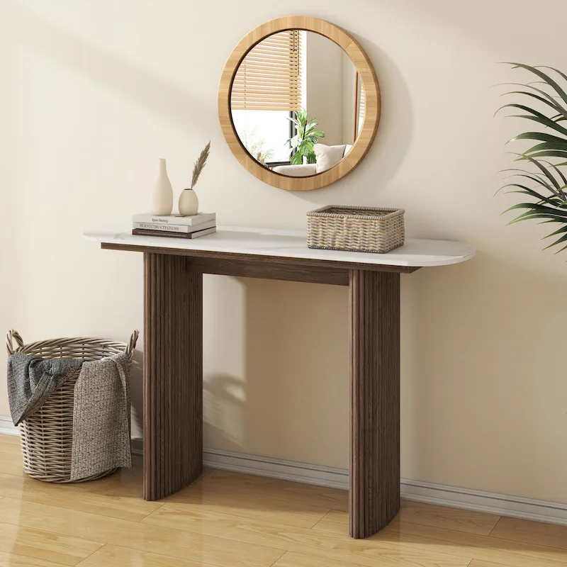 Marble Console Table Entryway Table with Fluted Base