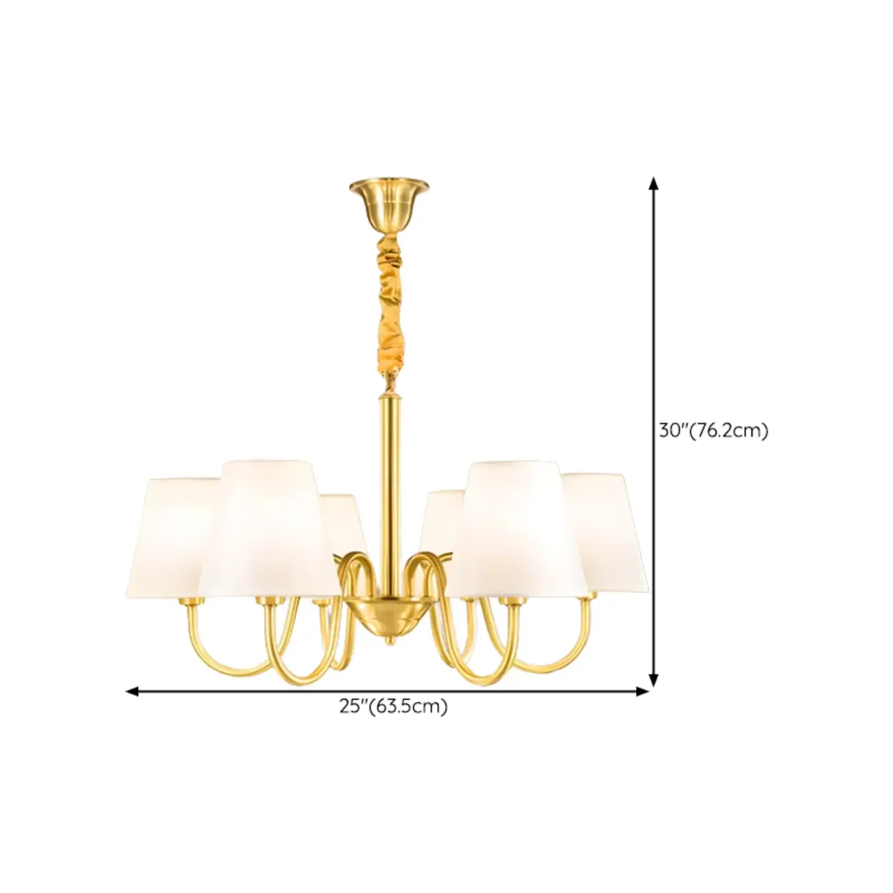 Modern Brass Hanging Chandelier with Fabric Shade