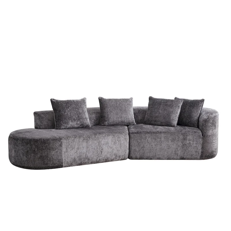 114 Chenille Cloud Sectional Sofa with Extra Deep Seating, and 4 Throw Pillows & No-Assembly Design