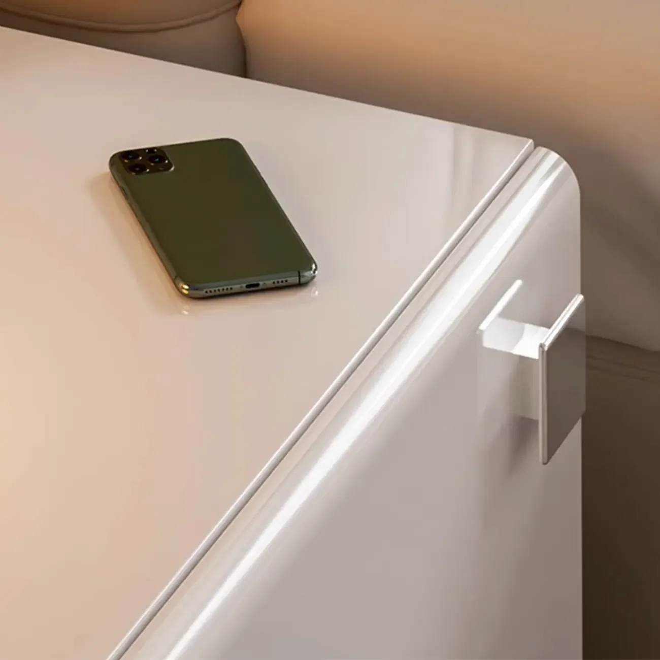 Modern Glossy Wood Metal 2-Drawer Nightstand