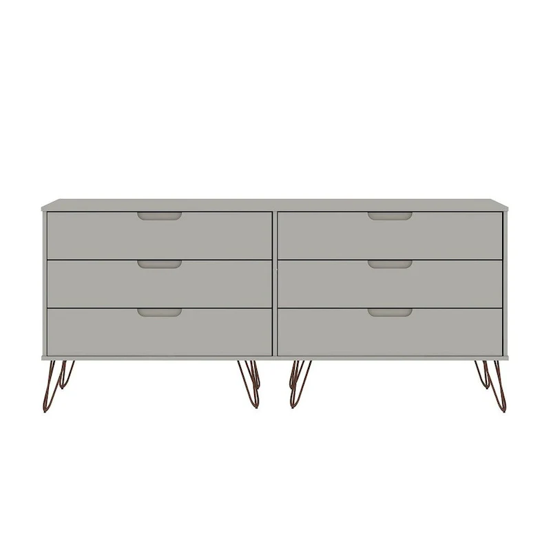 6-Drawer Double Low Dresser with Metal Legs