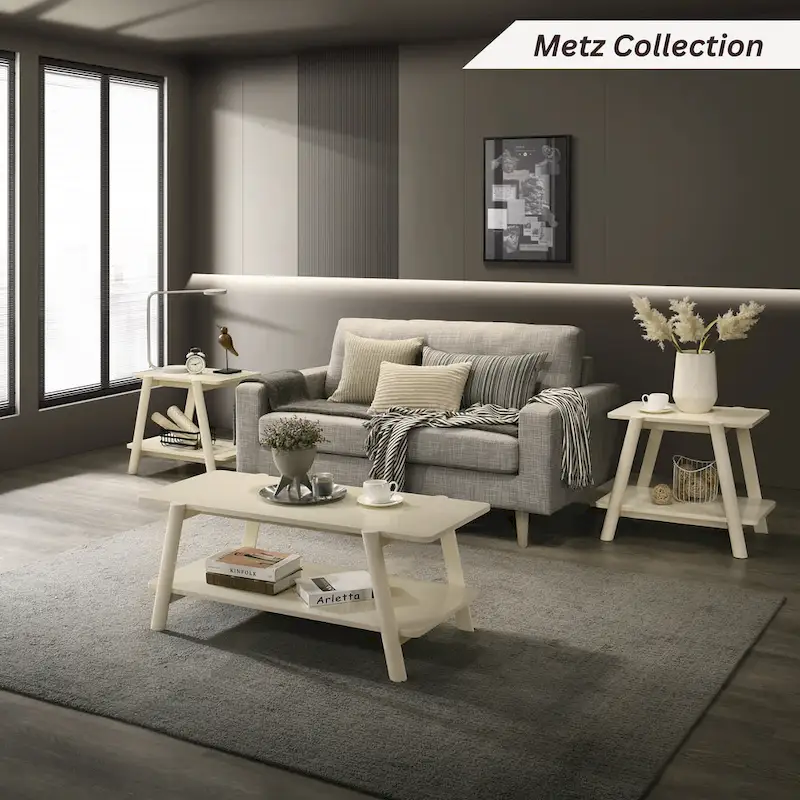 Roundhill Furniture Metz Mid-Century Modern Wood Shelf Coffee Table