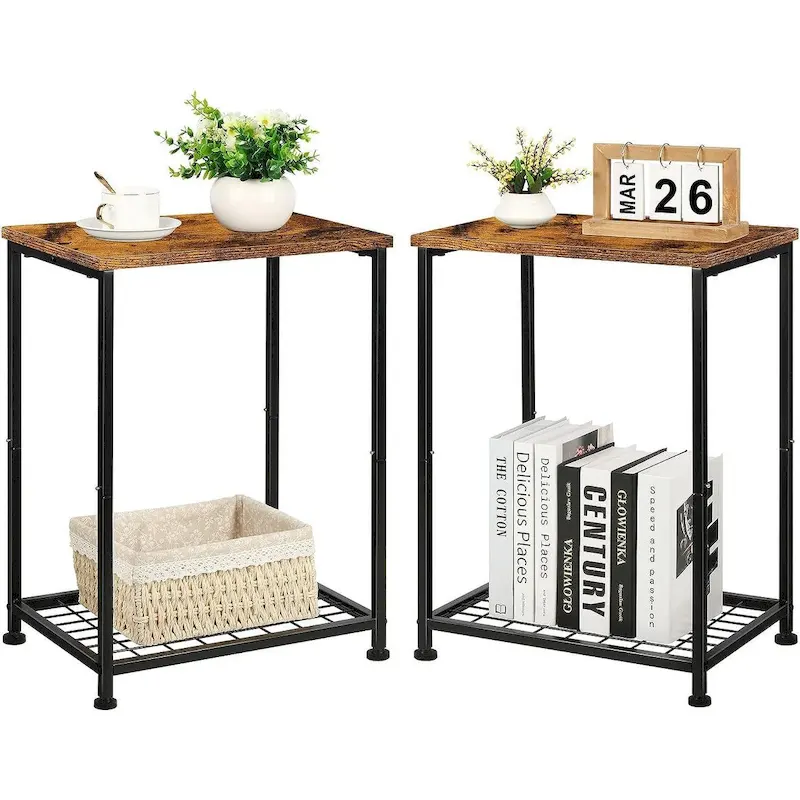 2 Tier Small End Table with Open Storage Shelf,Set of 2
