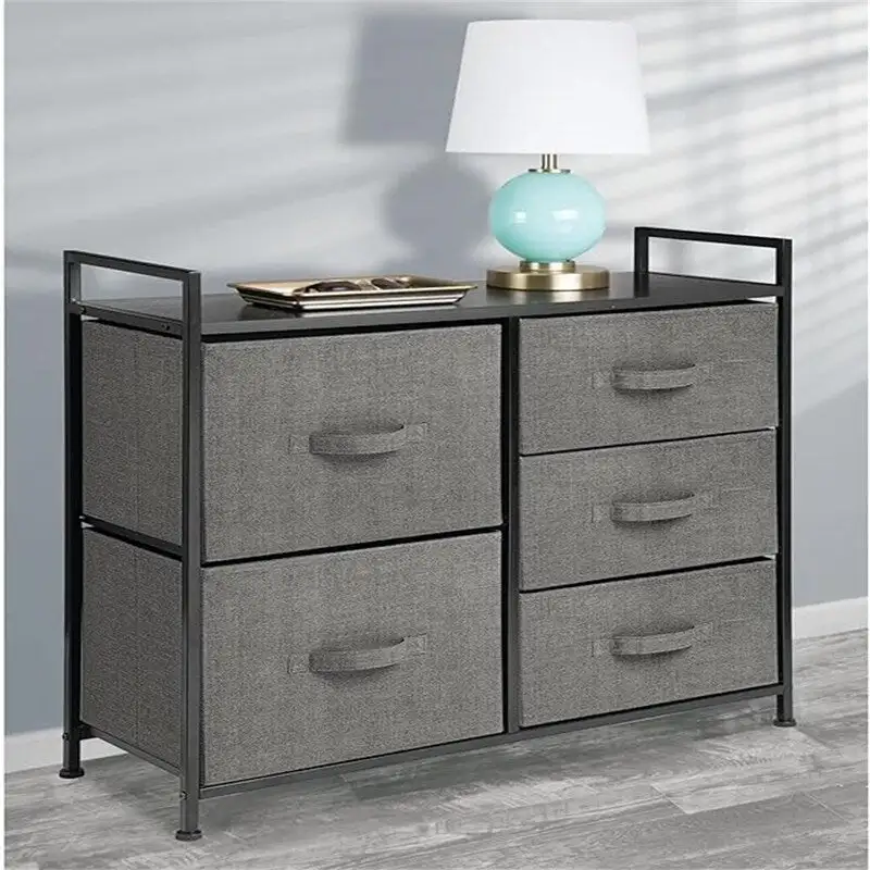 Wood Top Storage Dresser Furniture Unit with
