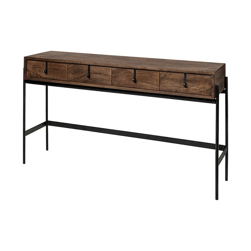 Glenn I Square Dark Brown Wood and Iron Black Frame Side Table