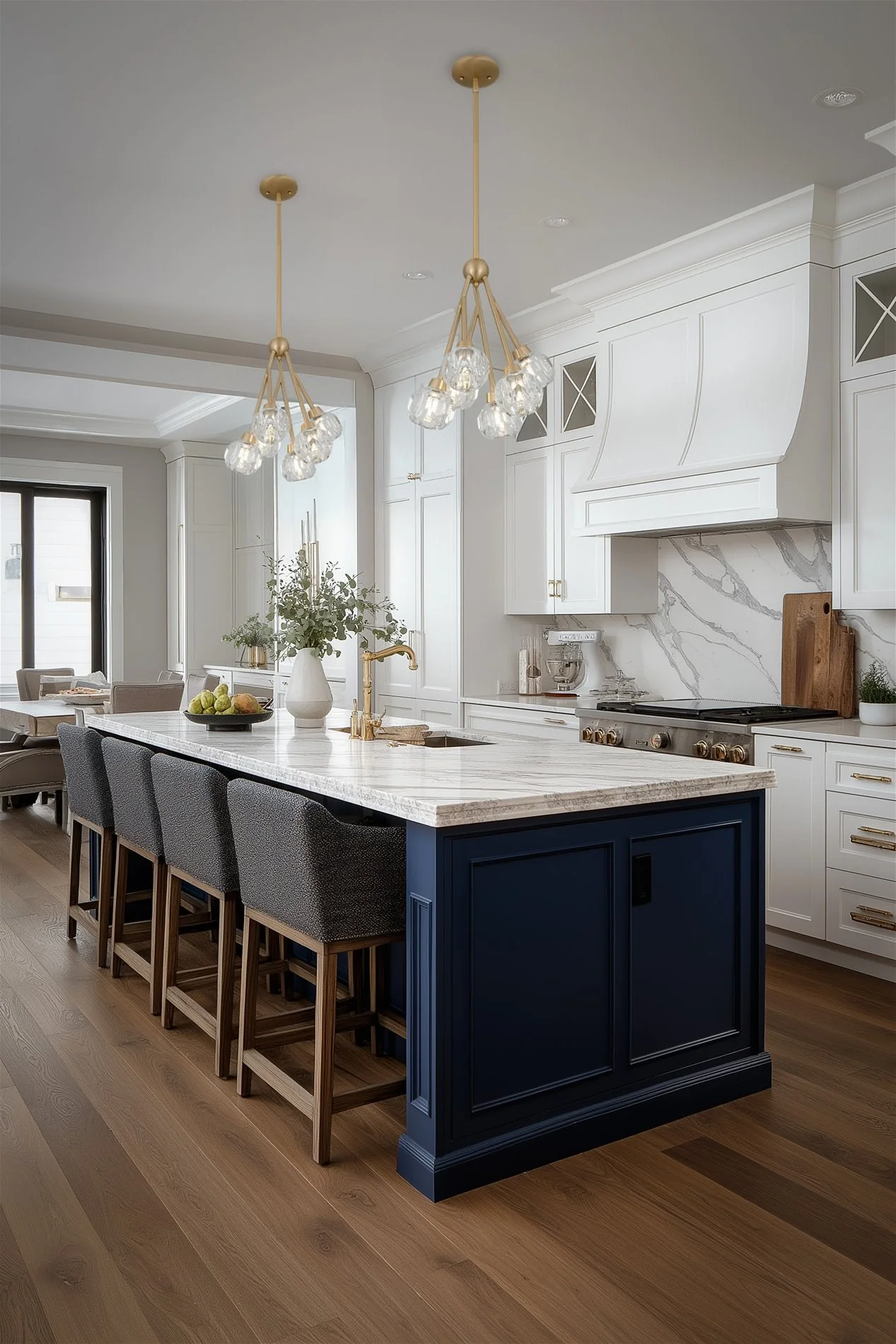 Kira Home Jewel 16 6-Light Modern Crystal Pendant Chandelier, Adjustable Hanging Height, Cool Brass Finish