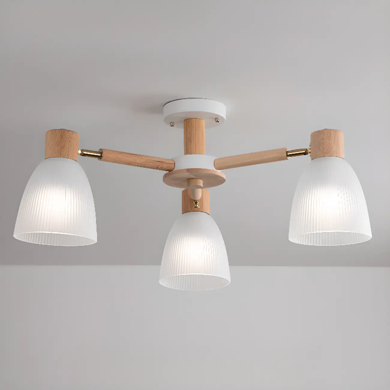 Natural White Cone Glass Wooden Semi Flush Mount Ceiling Light