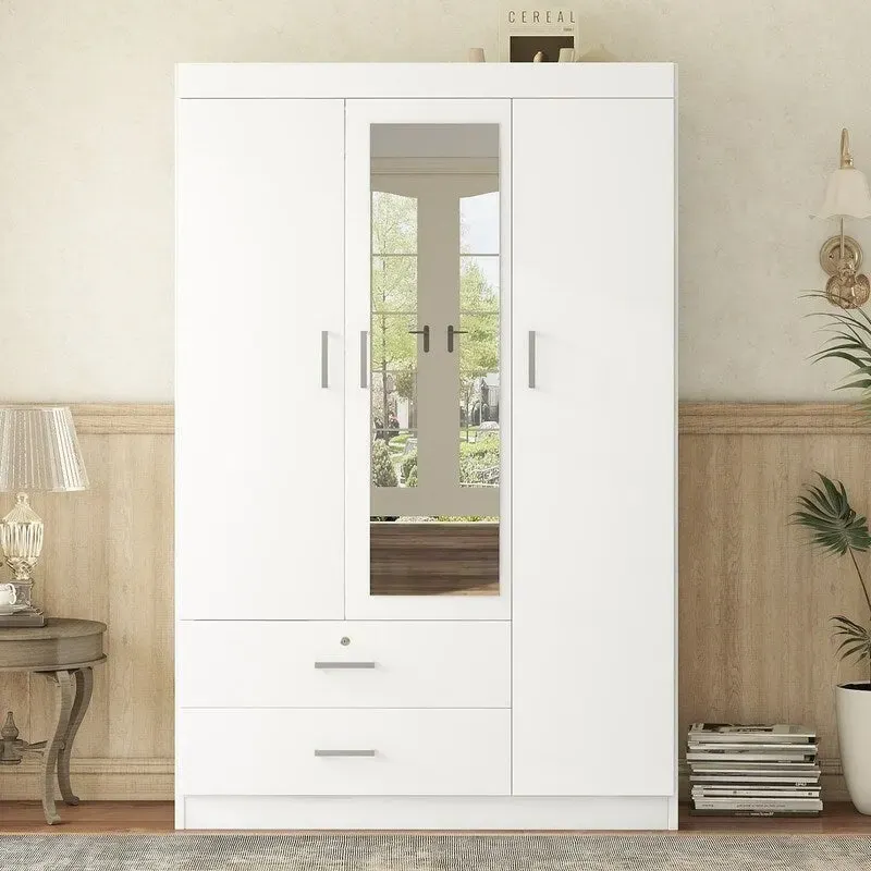 3-Door Mirror Wardrobe with Shelves and 2 Drawers