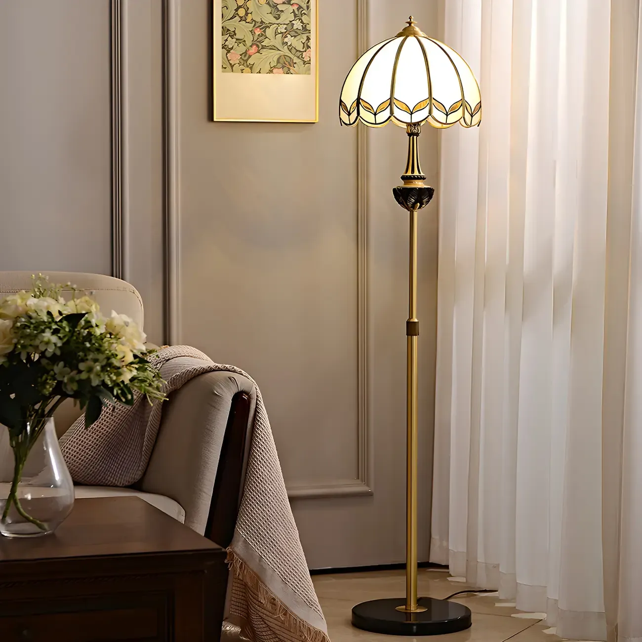 67 Vintage Brass LED Floor Lamp with Adjustable Height