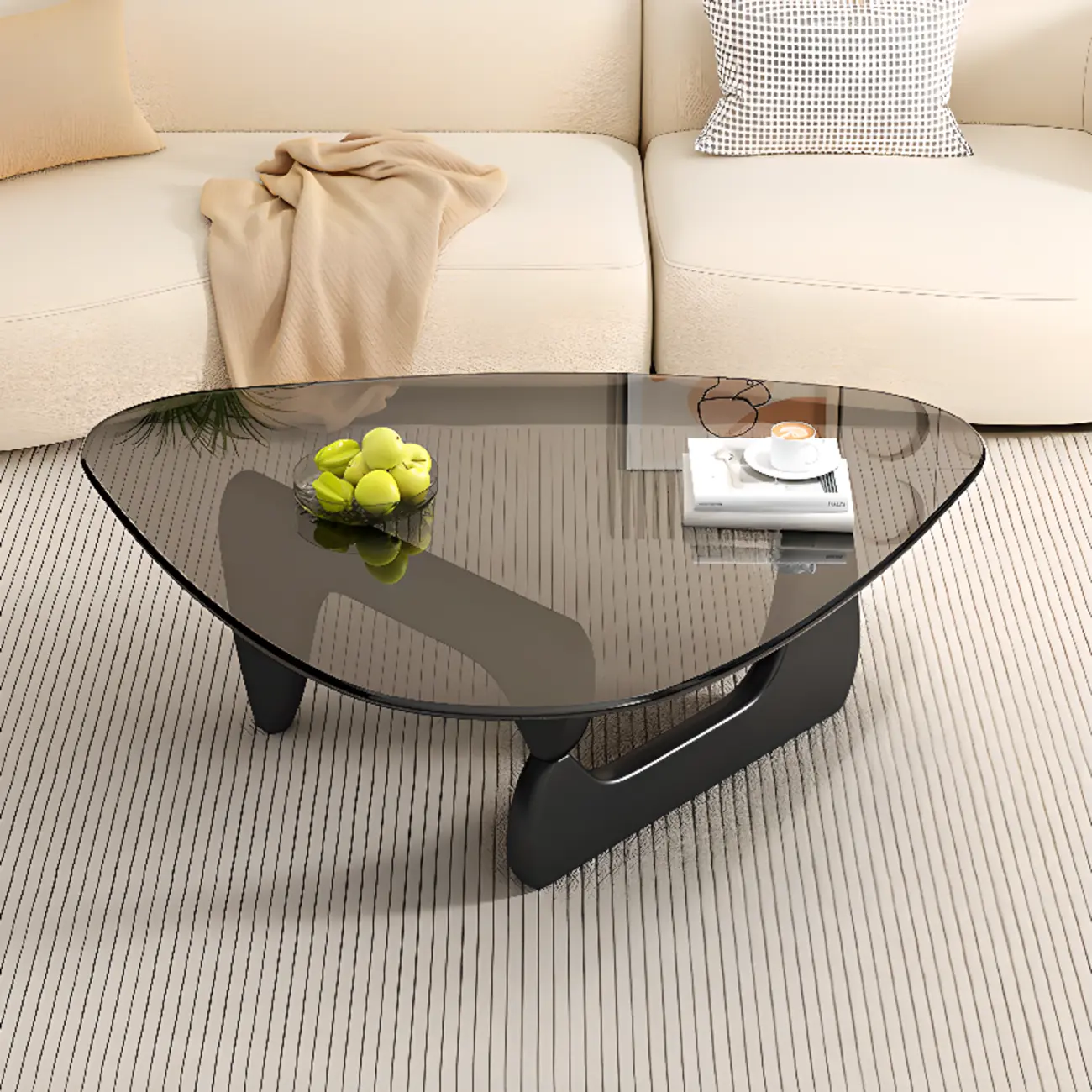 Triangular Wood Glass Top Coffee Table