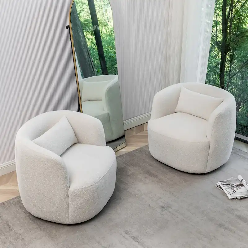 KINWELL 34 Wide Boucle Fabric Upholstered Swivel Armchair (Set of 2)