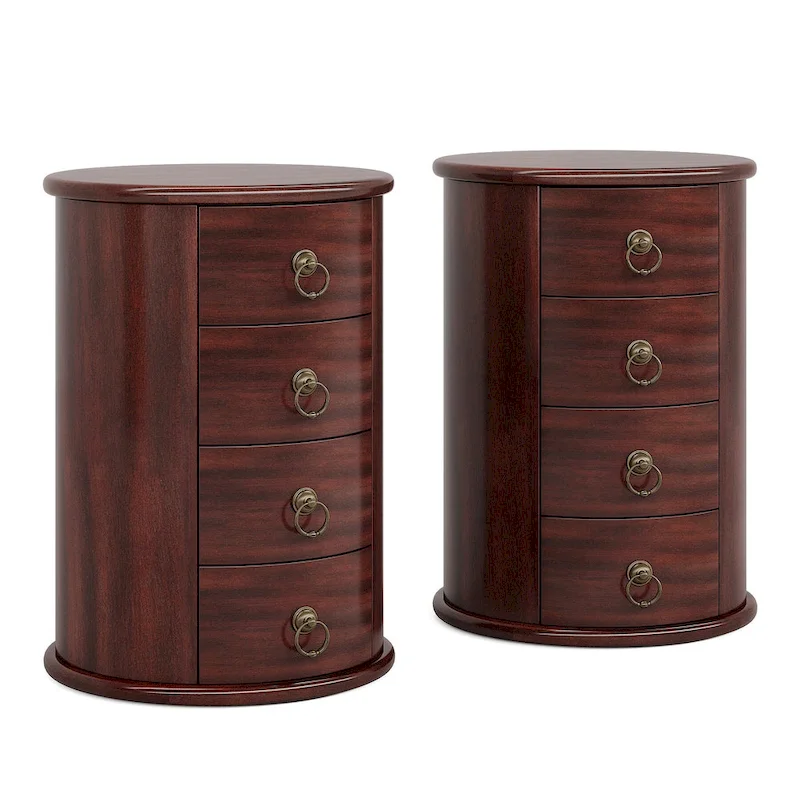 Cherry Brown Nightstand with 4 Drawers - Mid-Century Wood Bedside Table