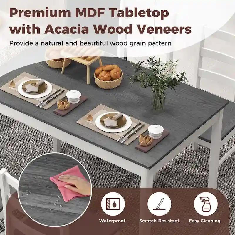 Costway 5-Piece Dining Set Solid Wood Kitchen Furniture with