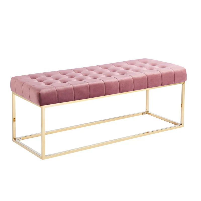 Porthos Home Wenn Tufted Velvet Bench with Gold Chrome Legs
