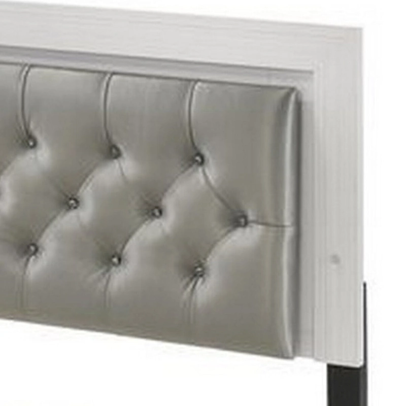 Elegant Queen Size Bed, LED Trim, Button Tufted Headboard, White