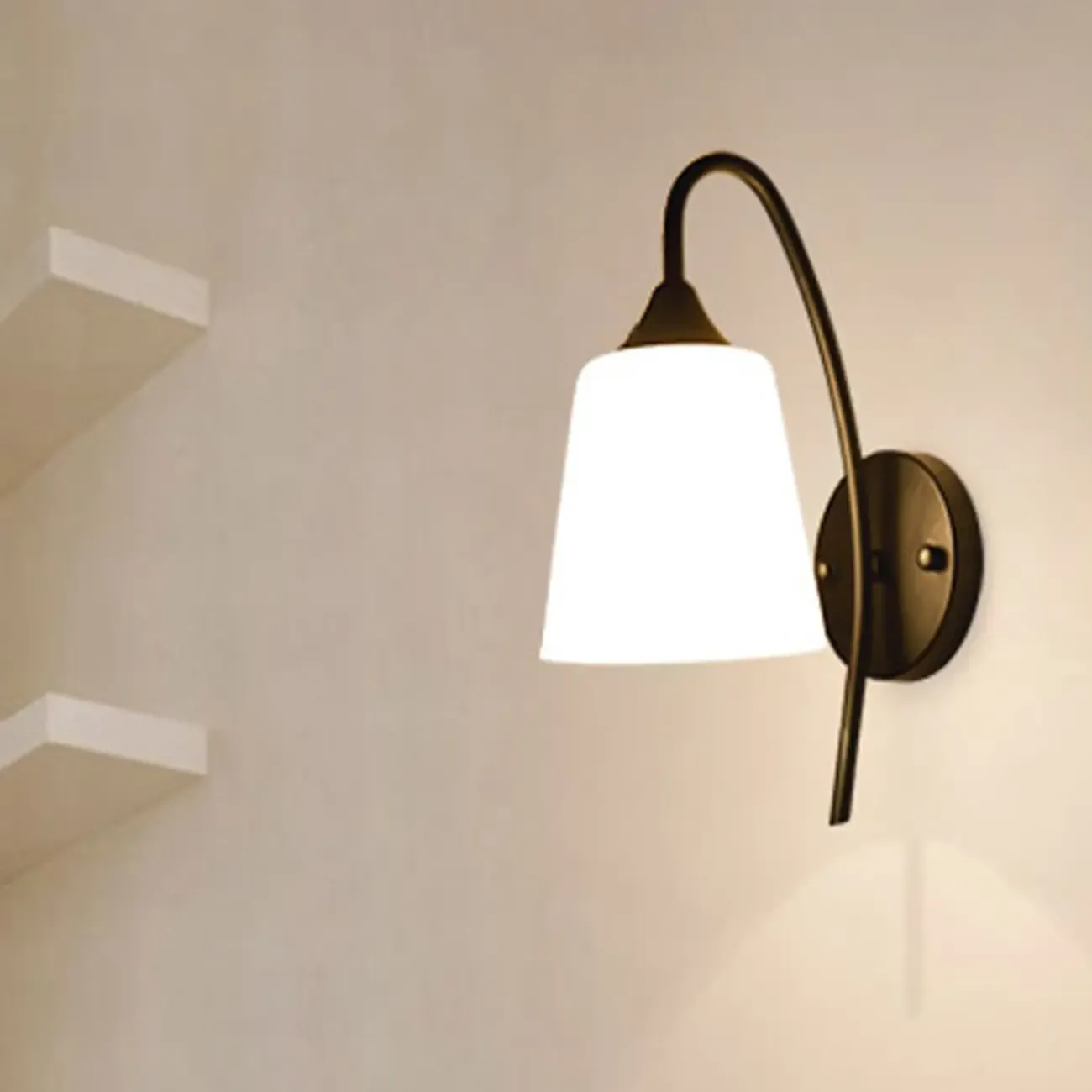 Simple Curved Black Metal Vanity Light with Glass Shade