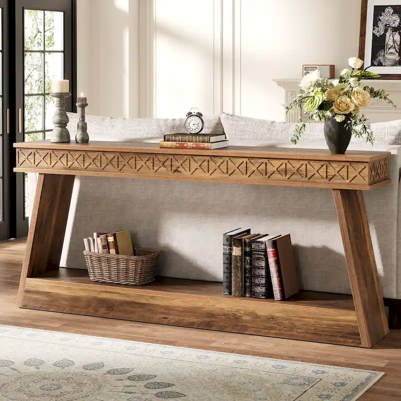 70.87-Inch Extra Long Entryway Table, 2-Tier Narrow Console Table with Storage - 70.87 D x 11.81 W x 31.5 H