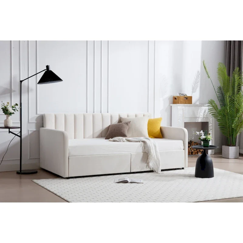 Epiphyllum Modern Velvet Twin Daybed with 2 Drawers and Ribbed Tufted Backrest by Christopher Knight Home