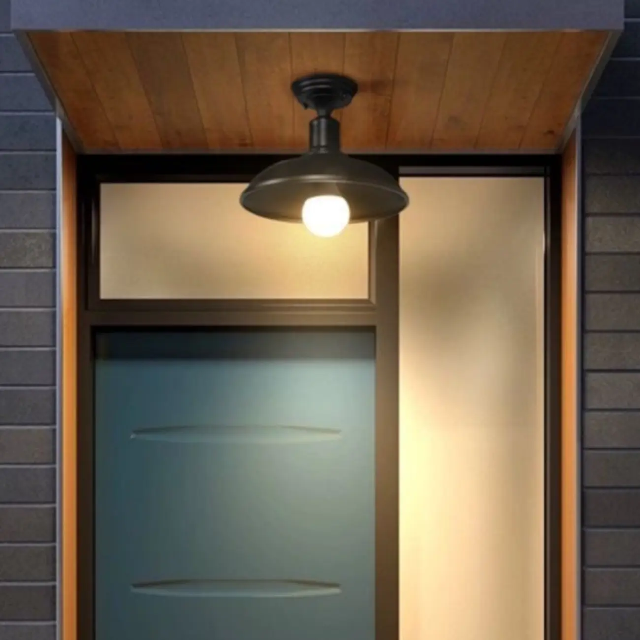 Industrial LED Semi Flush Ceiling Light with Black Iron Shade