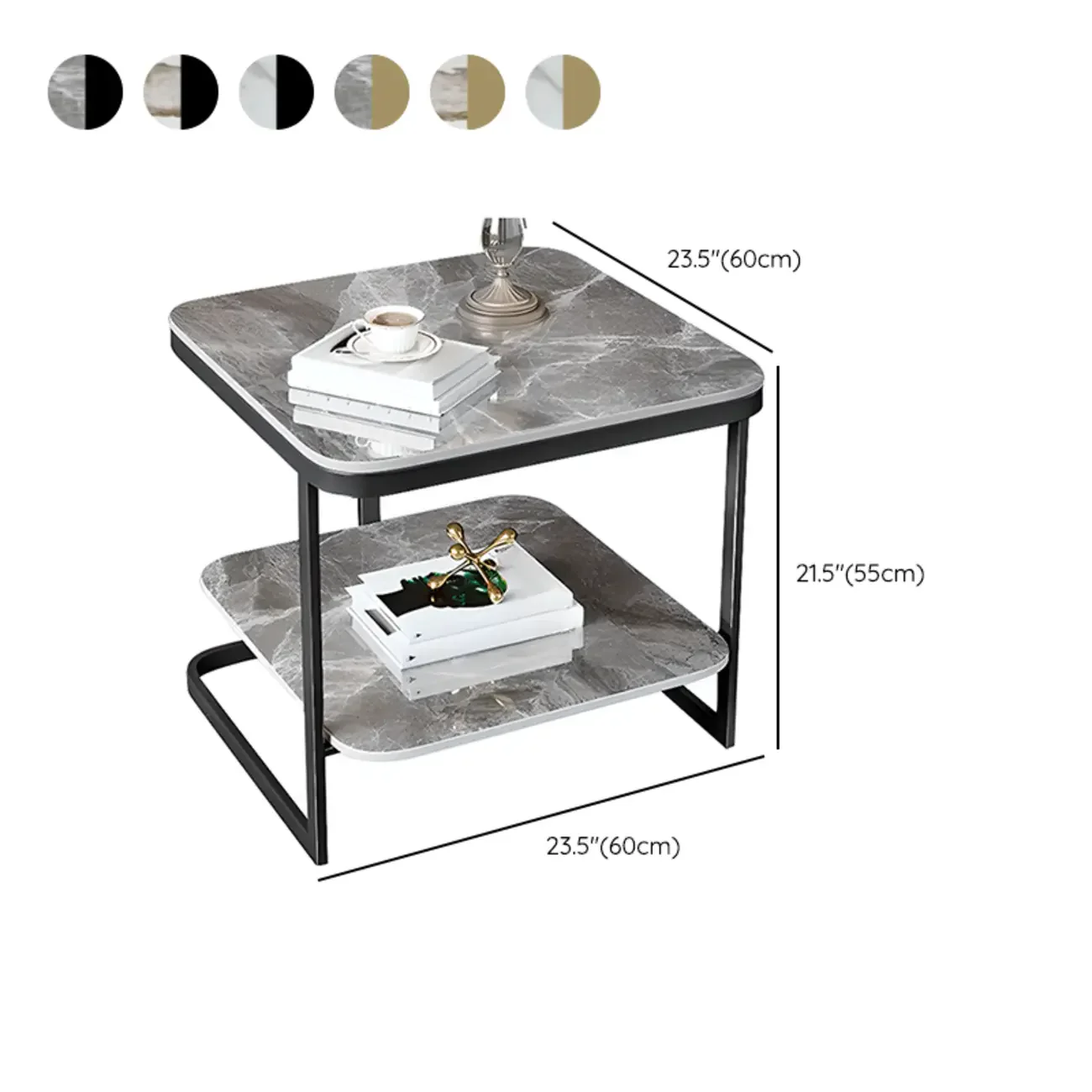 2-Tier C-Shaped Side Table with Shelf